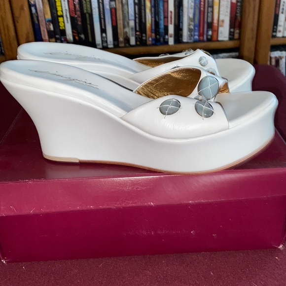 imagine by Vince Camuto white with gems wedge sandals - Picture 2 of 7